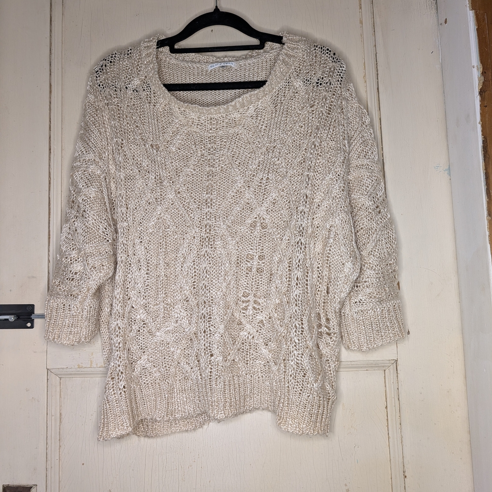 Black Swan Cream Crew Neck Sweater with Textured Knit